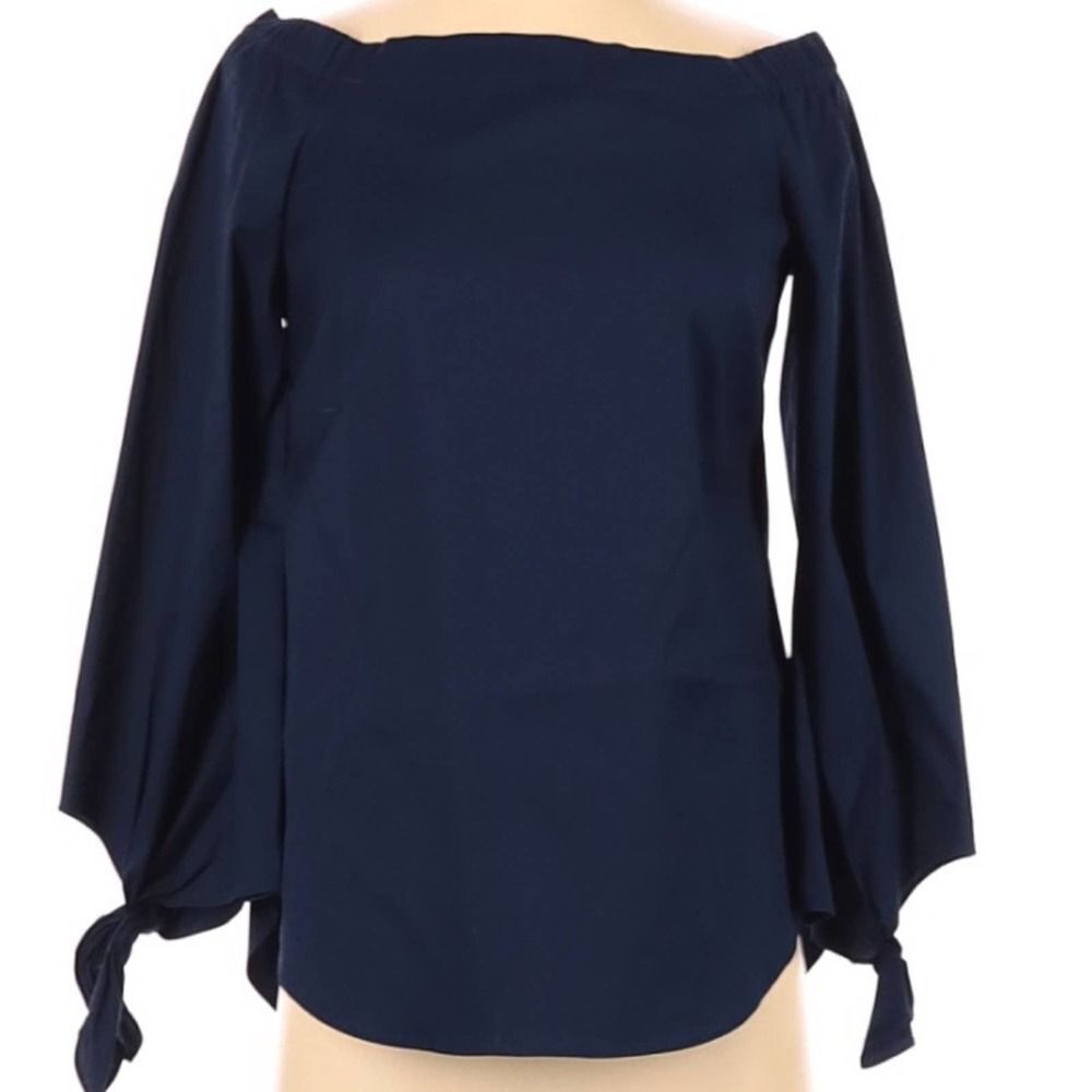 White House Black Market Blue Tie Sleeve Blouse XXS